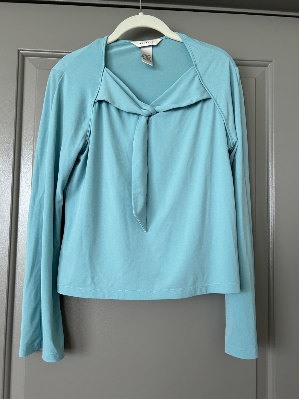 Eileen Fisher Light Blue Long-Sleeve Tie-Front Top